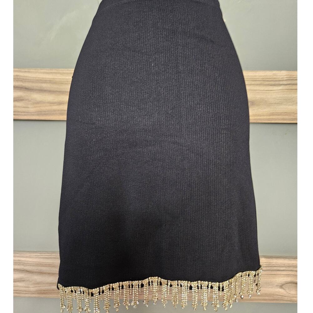 High Waist NWOT Sincerely Jules Black Rhinestone Stretchy Skirt Ribbed -86